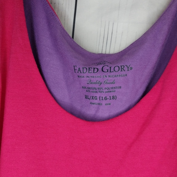 Faded Glory Women's Pink and Purple Asymmetrical Layerd 80's Style Top - Picture 2 of 7